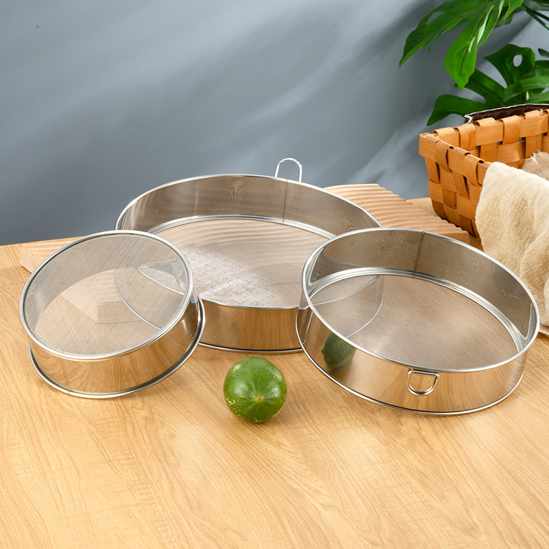 Sită de făină din oțel inoxidabil, plasă 40–60, rotund, manual, filtru fin