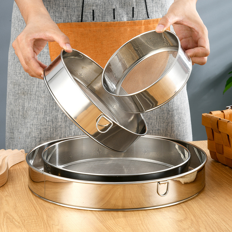 Sită de făină din oțel inoxidabil, plasă 40–60, rotund, manual, filtru fin