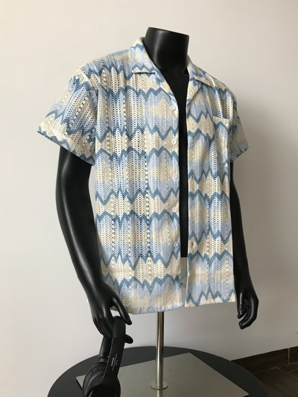 Cămașă cu guler Lapel, croială lejeră, mâneci 3/4, țesătură Dylan respirabilă ≥96%, fără călcare