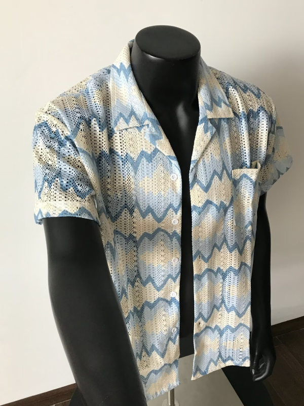 Cămașă cu guler Lapel, croială lejeră, mâneci 3/4, țesătură Dylan respirabilă ≥96%, fără călcare