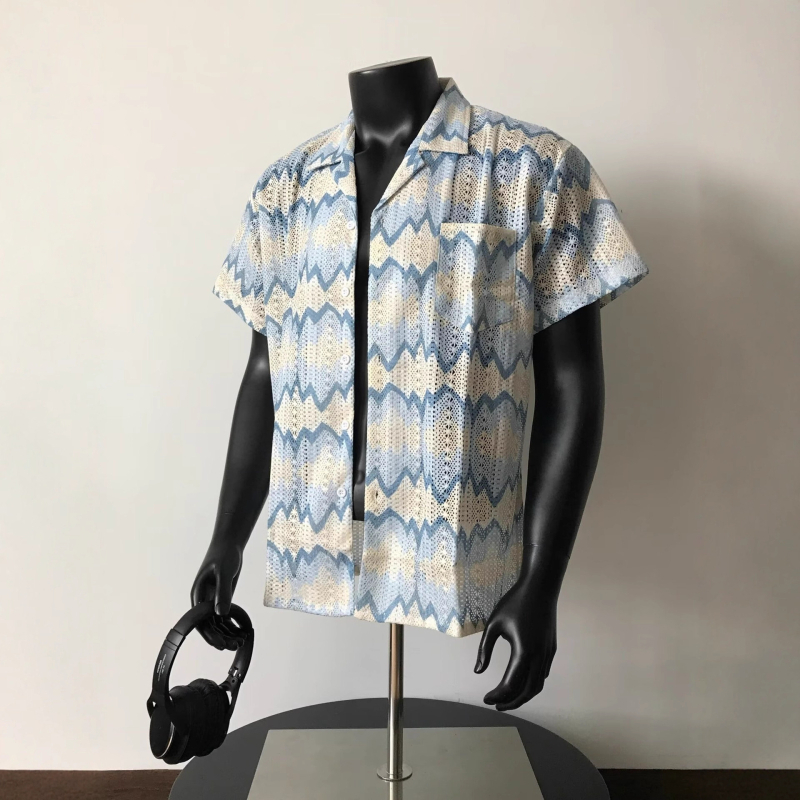 Cămașă cu guler Lapel, croială lejeră, mâneci 3/4, țesătură Dylan respirabilă ≥96%, fără călcare