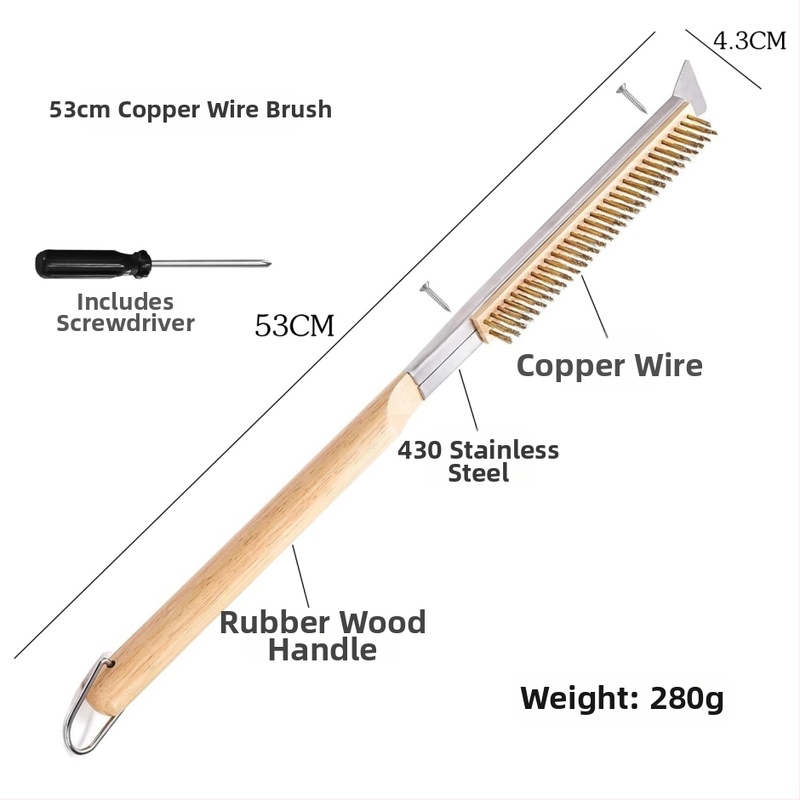 Perie BBQ cu sârmă de cupru și mâner din lemn, 100 bucăți într-o cutie