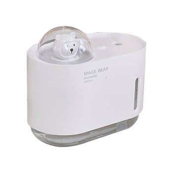 Υγραντήρας αέρα με σχέδιο αρκούδας — επιτραπέζιος για φοιτητικά δωμάτια, 1 έξοδος ομίχλης, USB τροφοδοσία (0.5–1 L δεξαμενή; θόρυβος 36–45 dB; εμβέλεια κάτω από 10 m²)