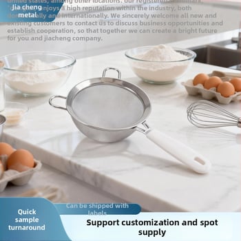 Liszt-szita műanyag fogantyúval, széles él, dupla fül, rozsdamentes acélból