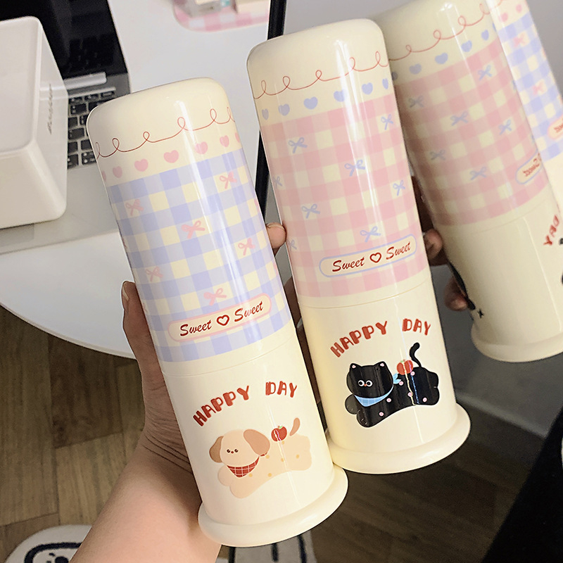 Čašica za četkicu za zube s prostorom za pohranu i držačem za vodu za ispiranje – prijenosna plastika, mogućnost personalizacije logotipa, pogodna za dom i studentski dom