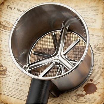 Sită de făină din oțel inoxidabil, portabilă, cu două straturi, presiune manuală