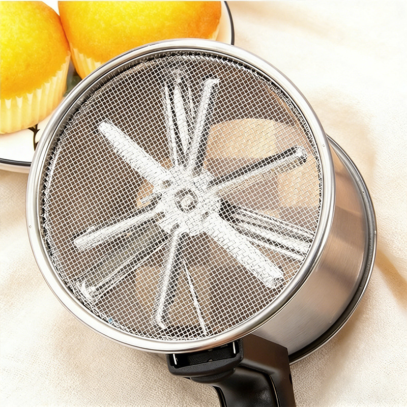 Sită de făină din oțel inoxidabil, portabilă, cu două straturi, presiune manuală