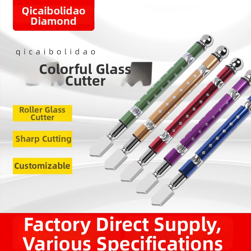 Cuțit manual pentru sticlă cu role — model Colorful, cu vârf de tăiere din carbură, pentru plăci ceramice și sticlă, grosime de tăiere 10–20 mm, procesare personalizabilă