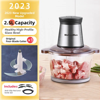 Kućni mlin za meso, potpuno automatski, tijelo od nehrđajućeg čelika, 4 oštrice, kapacitet 1–3 L, motor brzine ispod 10 000 rpm