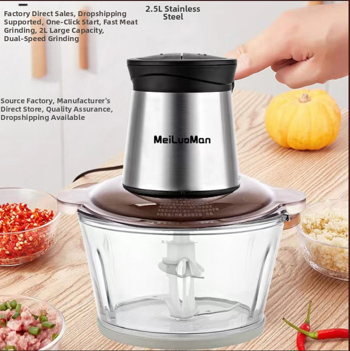 Kućni mlin za meso, potpuno automatski, tijelo od nehrđajućeg čelika, 4 oštrice, kapacitet 1–3 L, motor brzine ispod 10 000 rpm