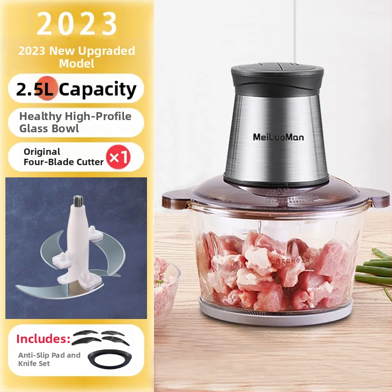 Kućni mlin za meso, potpuno automatski, tijelo od nehrđajućeg čelika, 4 oštrice, kapacitet 1–3 L, motor brzine ispod 10 000 rpm