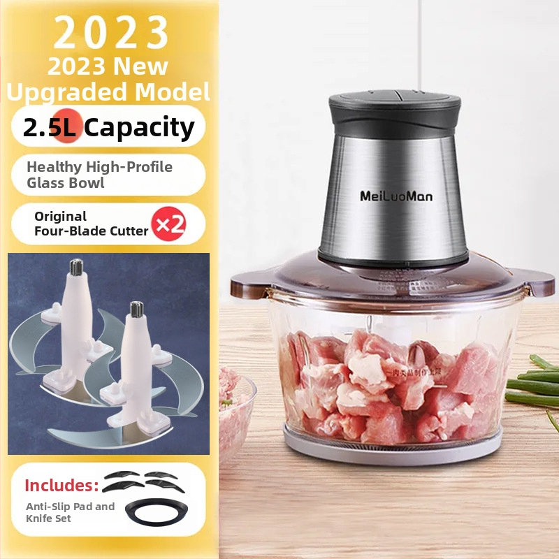 Kućni mlin za meso, potpuno automatski, tijelo od nehrđajućeg čelika, 4 oštrice, kapacitet 1–3 L, motor brzine ispod 10 000 rpm