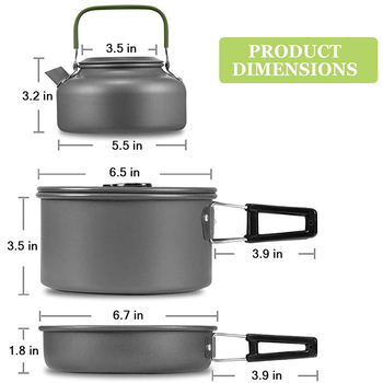 DS308 Vanjski set posuđa za kampiranje: aluminijska legura, prijenosan i ultra lagan, za 2–3 osobe, uključuje tavu, lonac i dodake, višefunkcionalno kuhanje, parenje i prženje
