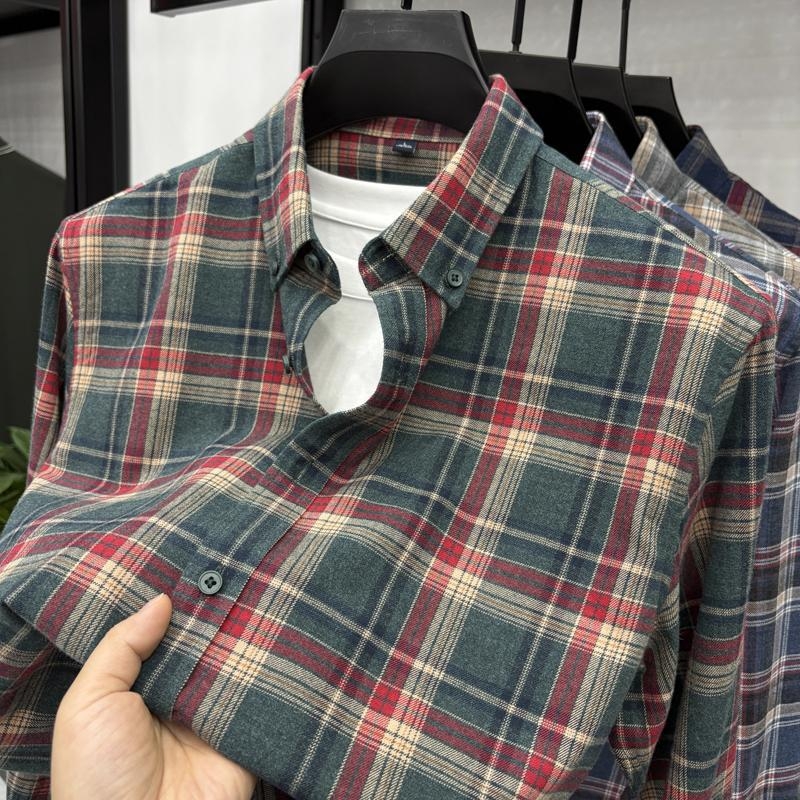 Muška košulja-jaknica s dugim rukavima, 100% pamuk, brušeni debeli materijal, karirani uzorak, proljetno-jesensko