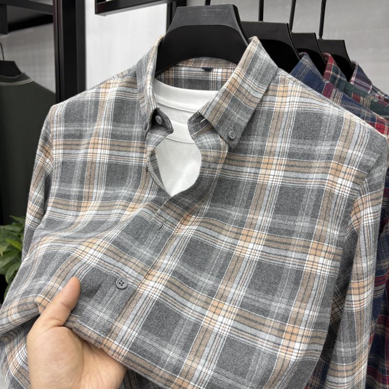 Muška košulja-jaknica s dugim rukavima, 100% pamuk, brušeni debeli materijal, karirani uzorak, proljetno-jesensko