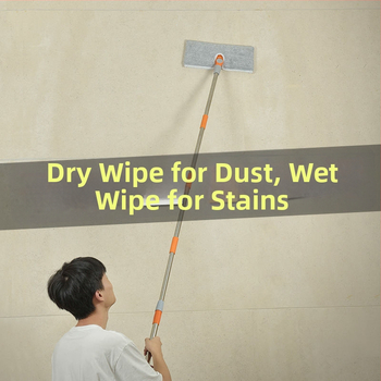 Rozšírený mop na steny s teleskopickou rúkou – hlavica z mikrovlákna, rúčka z nehrdzavejúcej ocele, dvojitý pohon, valčekový stlačovací mechanizmus, Qianxili