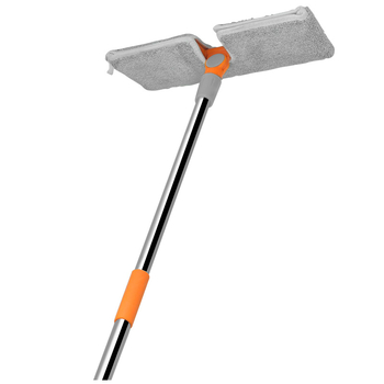 Prošireni mop za zidove s teleskopskom ručkom – glava od mikrovlakna, nehrđajući čelik, dvostruki pogon, valjkasti mehanizam stiskanja, Qianxili