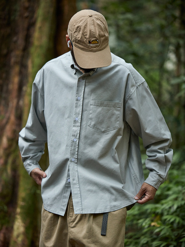 Pamučna košulja–jaknica, labav kroj, rever ovratnik, dugi rukavi, japanski retro stil