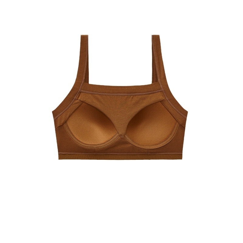 Sutien din bumbac fără sârmă, guler pătrat, bustier dintr-o bucată, cupă completă, închidere pe laterală
