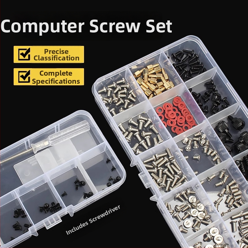 Boxovaný set skrutiek do počítača – zapustená hlava, čierne povrchové prevedenie, 304 nerezová oceľ, stupeň 6.8, národný štandard