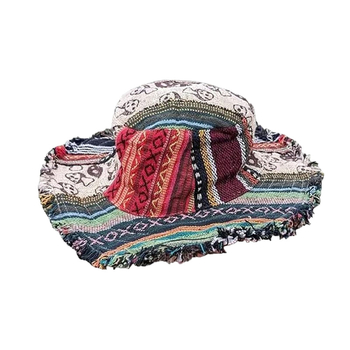 Patchwork pamučna kapa za plažu sa skrivenim džepom, ručno izrađena