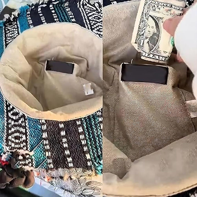 Patchwork pamučna kapa za plažu sa skrivenim džepom, ručno izrađena