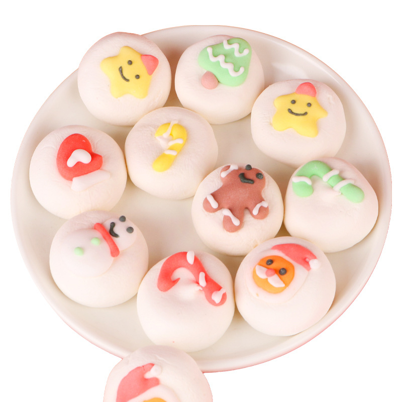 Marshmallows sandwich de Crăciun, decorate manual, în pungă 250 g, forme Moș Crăciun și om de turtă dulce, valabil 365 de zile