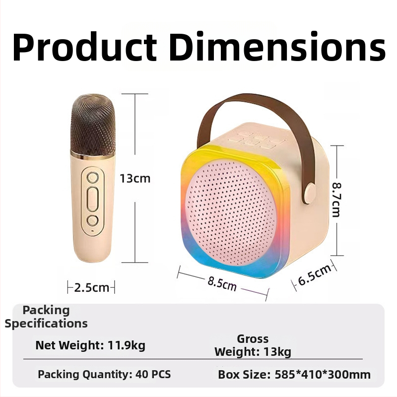 Karaoke Bluetooth zvučnik s ugrađenim mikrofonom – 5W, Bluetooth 5.0, 60Hz-15kHz, SNR >=85dB, ugrađena baterija 300-500mAh
