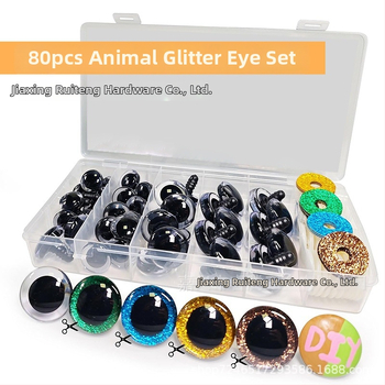 Ochi rotunzi lucioși pentru pluș, cu garnitură, 80 buc, din plastic (Material: plastic; Model: rotund; Cantitate: 80)