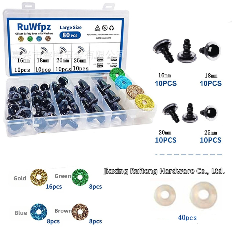 Ochi rotunzi lucioși pentru pluș, cu garnitură, 80 buc, din plastic (Material: plastic; Model: rotund; Cantitate: 80)