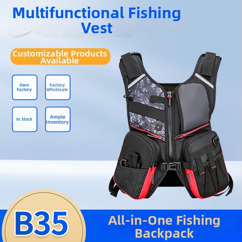 Vesta de pescuit reglabilă cu rucsac, patru buzunare, capacitate mare, căptușeală din bumbac perl, vestă de salvare inclusă