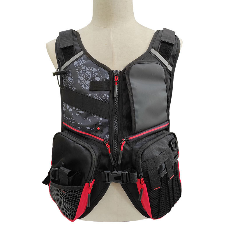 Vesta de pescuit reglabilă cu rucsac, patru buzunare, capacitate mare, căptușeală din bumbac perl, vestă de salvare inclusă