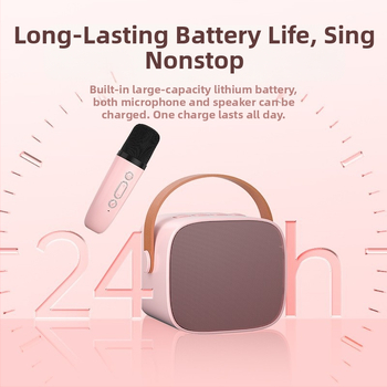 Všetko v jednom karaoke mikrofón a reproduktor pre deti, bezdrôtové Bluetooth 5.0, vstavaná batéria, 5W výkon, frekvenčný rozsah 60 Hz–15 kHz, dosah do 10 m