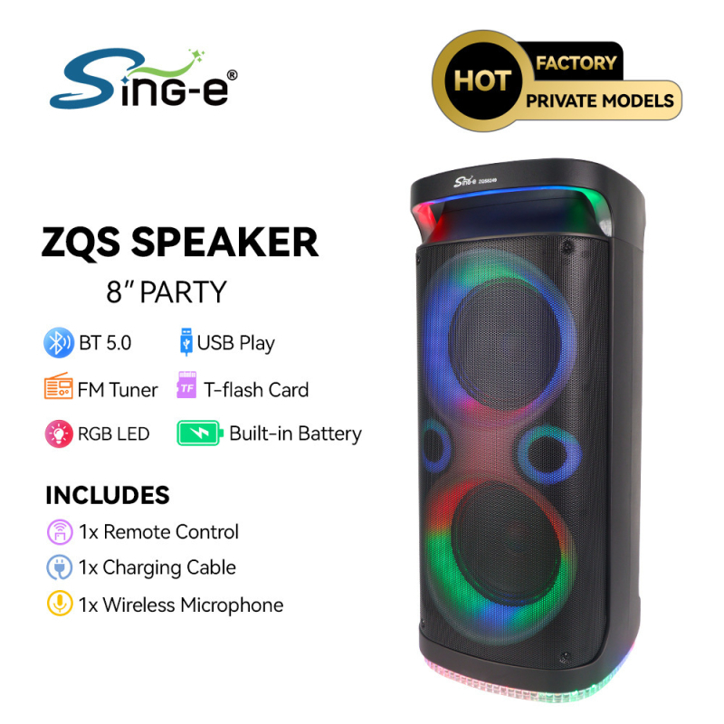 Profesionalni pozorišni KTV zvučni sustav s 2 zvučnika i mikrofon protiv povratne veze, Bluetooth 5.0, ugrađena baterija 4000–6000mAh, 44W, frekvencijski odziv 60Hz–15kHz, SNR ≥85dB