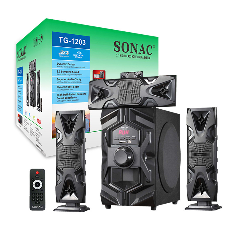 Bluetooth subwoofer 3.1 za kućni kino s karaoke funkcijom, USB/TF MP3 reprodukcija, 60W, drveno kućište