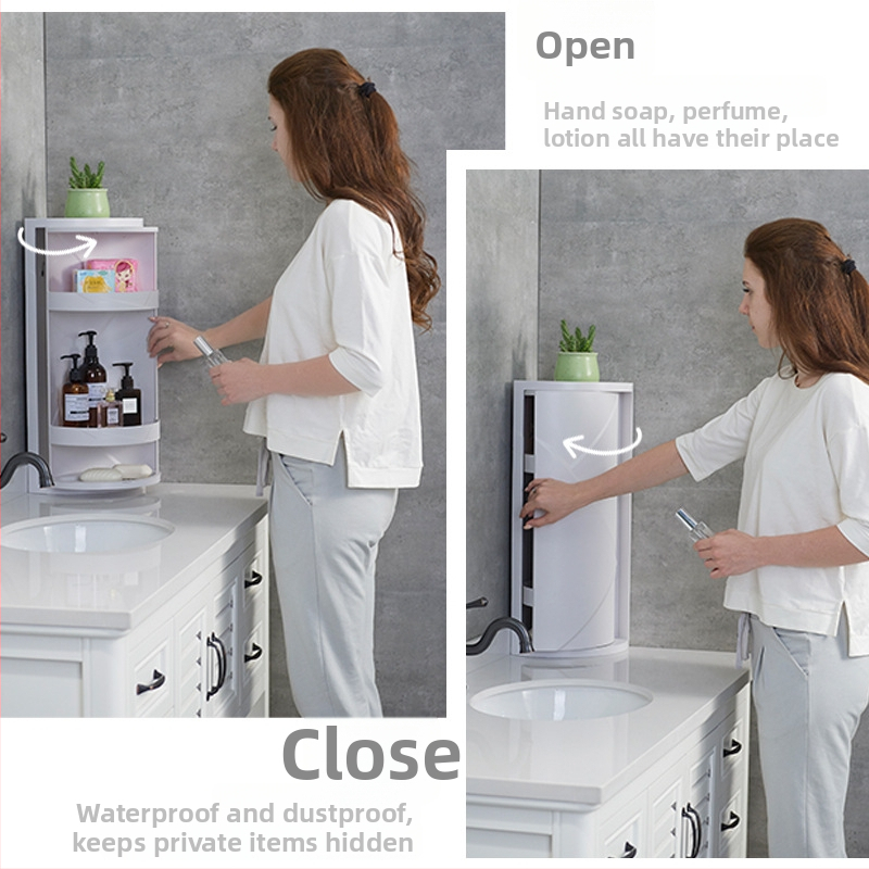 Organizator de depozitare rotativ montat pe perete, 3 etaje din ABS, stil Nordic, pentru bucătărie și baie