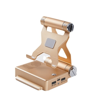 Három az egyben Bluetooth hangszóró telefon-tartóval és beépített akkumulátorral, kimeneti teljesítmény 3 W, 5 V, akkumulátorkapacitás 2000–4000 mAh, Bluetooth-távolság 10 m-ig, frekvenciatartomány 100 Hz–20 kHz