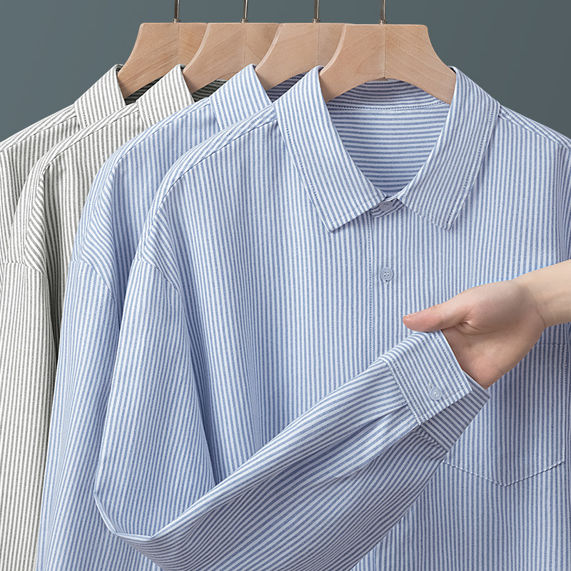 Muška oxford košulja s prugama, dugi rukav, opuštenog kroja, za jesen – formalno i casual