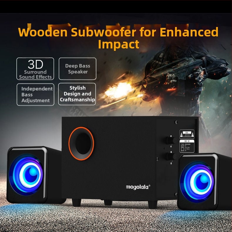 Q9 Boxă pentru calculator 2.1 cu subwoofer, Bluetooth, alimentare USB, redare MP3, sunet 3D surround