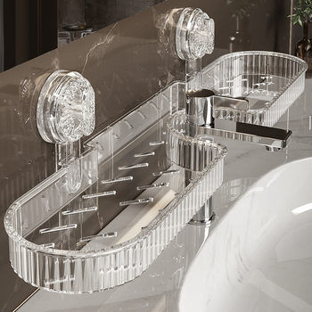 Poliță de baie montată pe perete cu ventuză — rotativă, impermeabilă, PP material, fără găuri (Rotativă; Impermeabilă; PP material; Fără găuri)