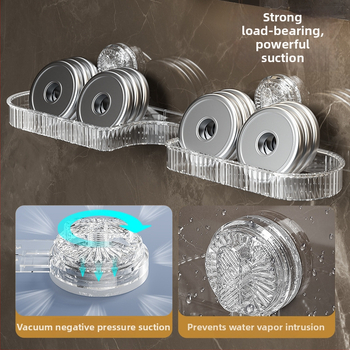 Poliță de baie montată pe perete cu ventuză — rotativă, impermeabilă, PP material, fără găuri (Rotativă; Impermeabilă; PP material; Fără găuri)