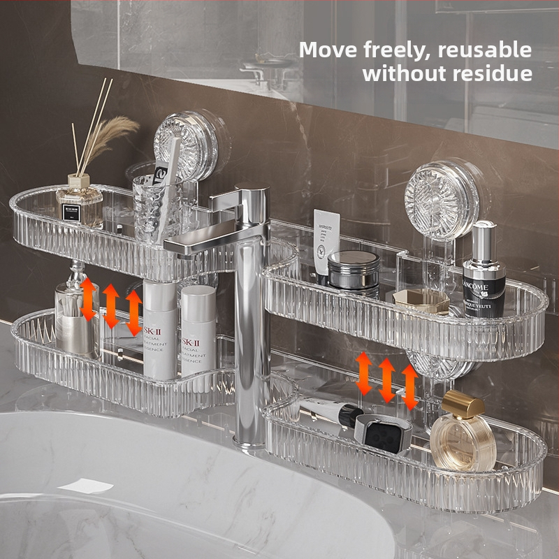 Poliță de baie montată pe perete cu ventuză — rotativă, impermeabilă, PP material, fără găuri (Rotativă; Impermeabilă; PP material; Fără găuri)