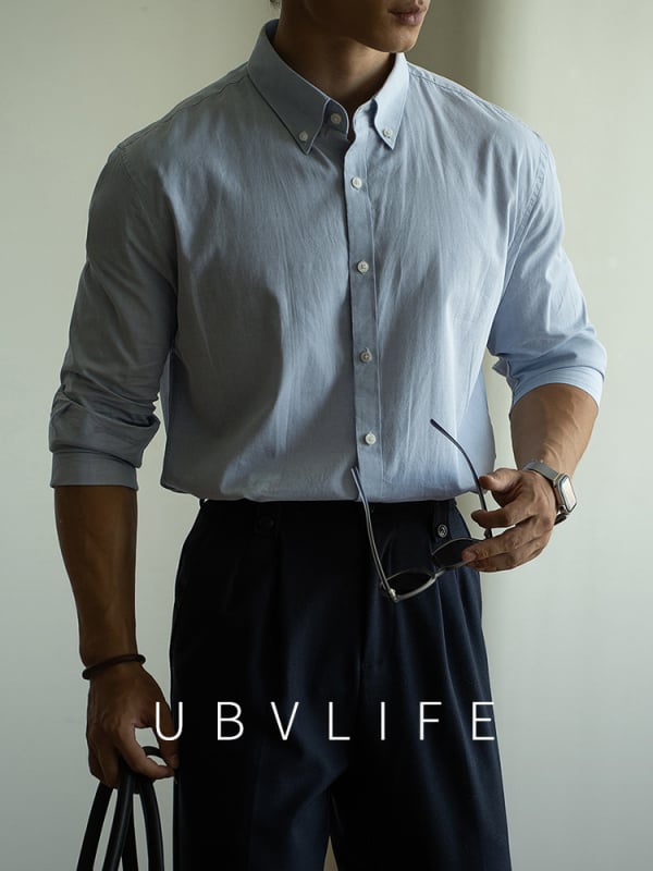 Cămașă bărbați cu rever, țesătură Oxford, 100% bumbac, croială slim, mâneci lungi