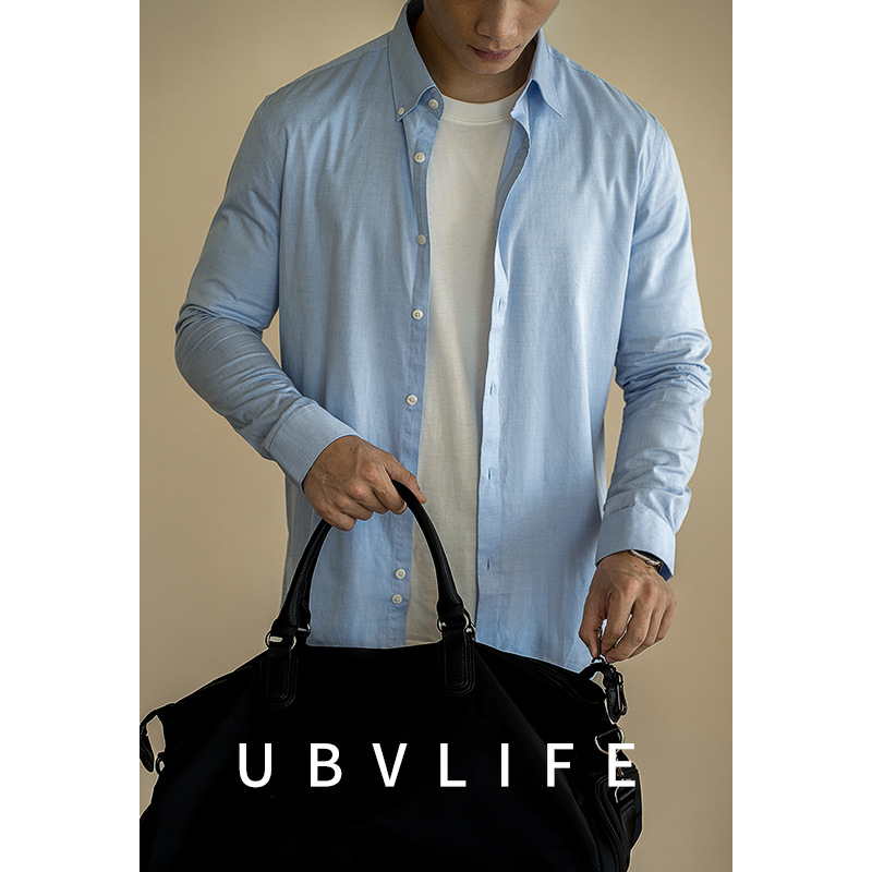 Cămașă bărbați cu rever, țesătură Oxford, 100% bumbac, croială slim, mâneci lungi