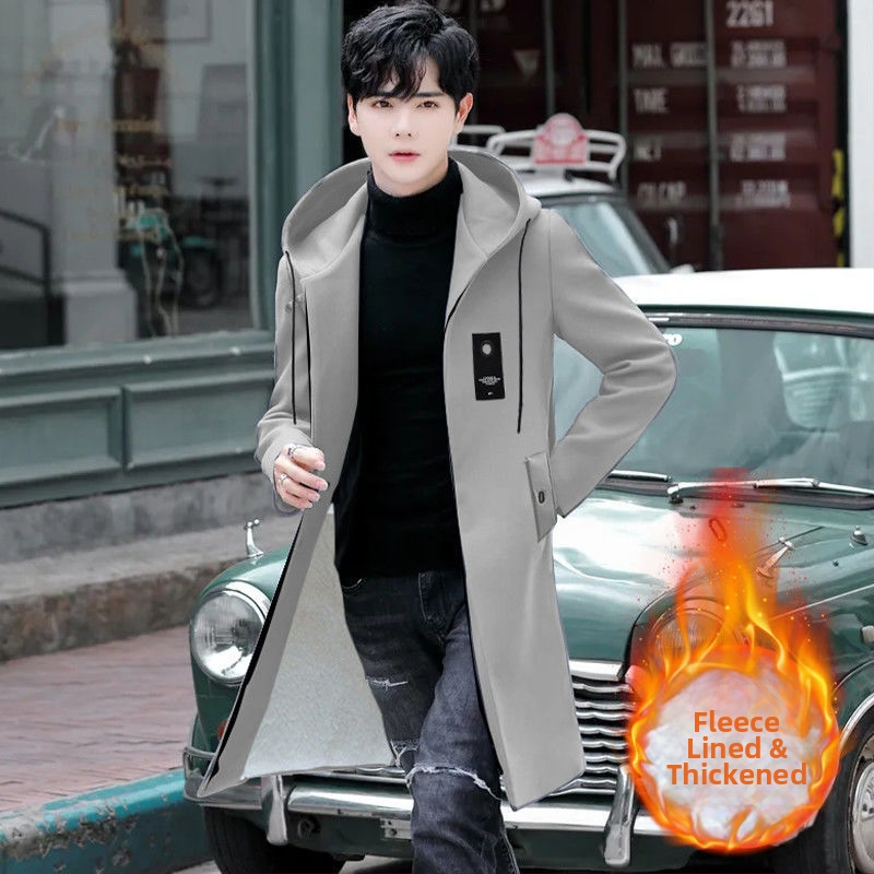 Muška debela pamučna jakna s kapuljačom, srednja duljina, slobodan kroj, zatvarač