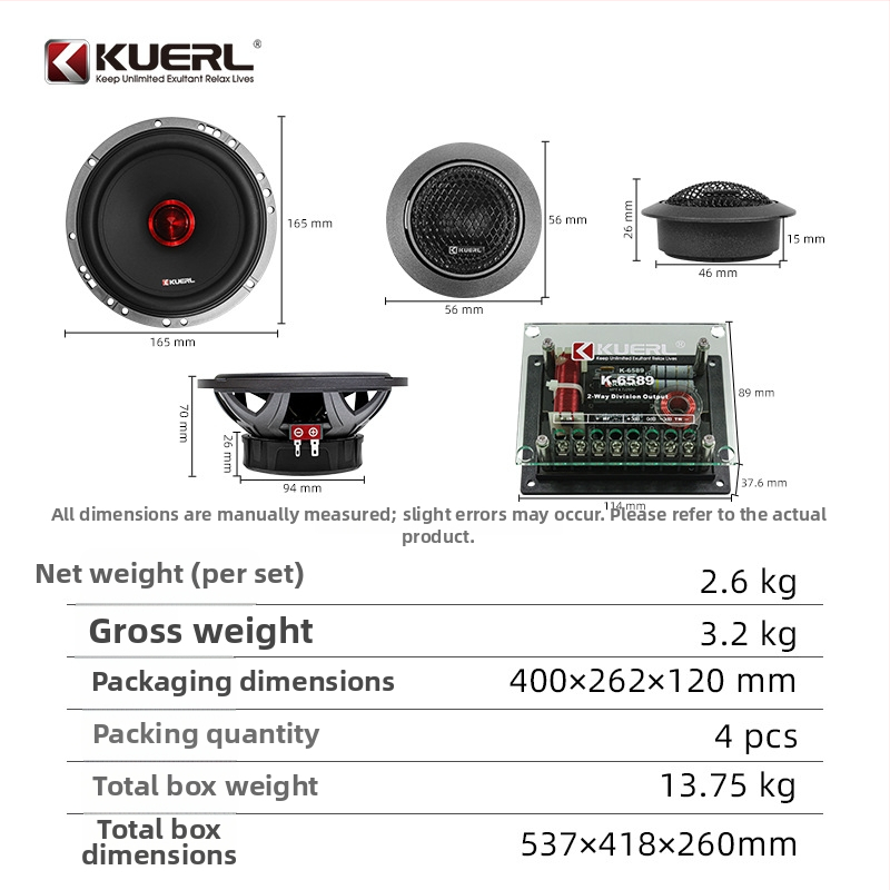 Autóhifi 2-utas hangszóró készlet (K-6589) 4 Ω, 150 W, 65 Hz–20 kHz, 88 dB