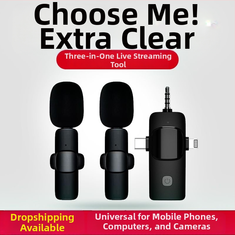 K15 bezdrôtový lavalier mikrofón – 3v1 pre živé vysielanie a nahrávanie, redukcia šumu, mikrofón pre krátke videá, Bluetooth 5.3, vstavaná batéria 3–6 h