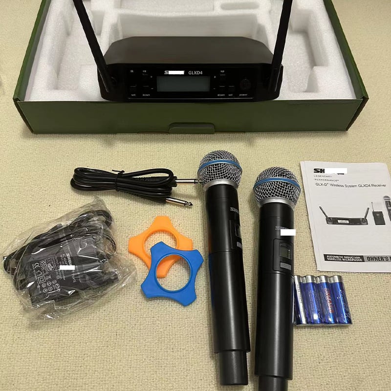 GLXD4 επαγγελματικό μικρόφωνο για σκηνή και ζωντανή μετάδοση (karaoke) – εύρος συχνοτήτων 20 Hz–20 kHz; SNR ≥60 dB; αφαιρούμενη μπαταρία 1000–1200 mAh, αυτονομία 6–8 h