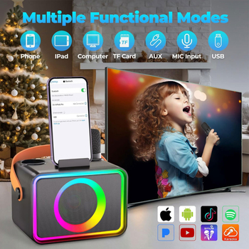 Karaoke mikrofon zvučnik all-in-one – Bluetooth 5.3, 8W, 20Hz–20kHz, SNR ≥75dB, trajanje 8–12h