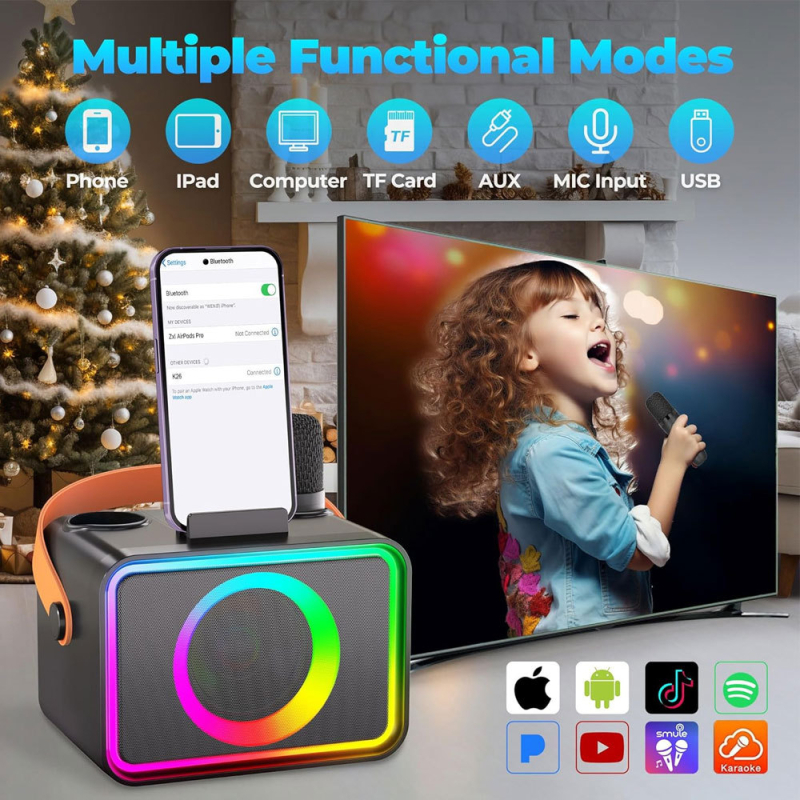 Karaoke mikrofon zvučnik all-in-one – Bluetooth 5.3, 8W, 20Hz–20kHz, SNR ≥75dB, trajanje 8–12h